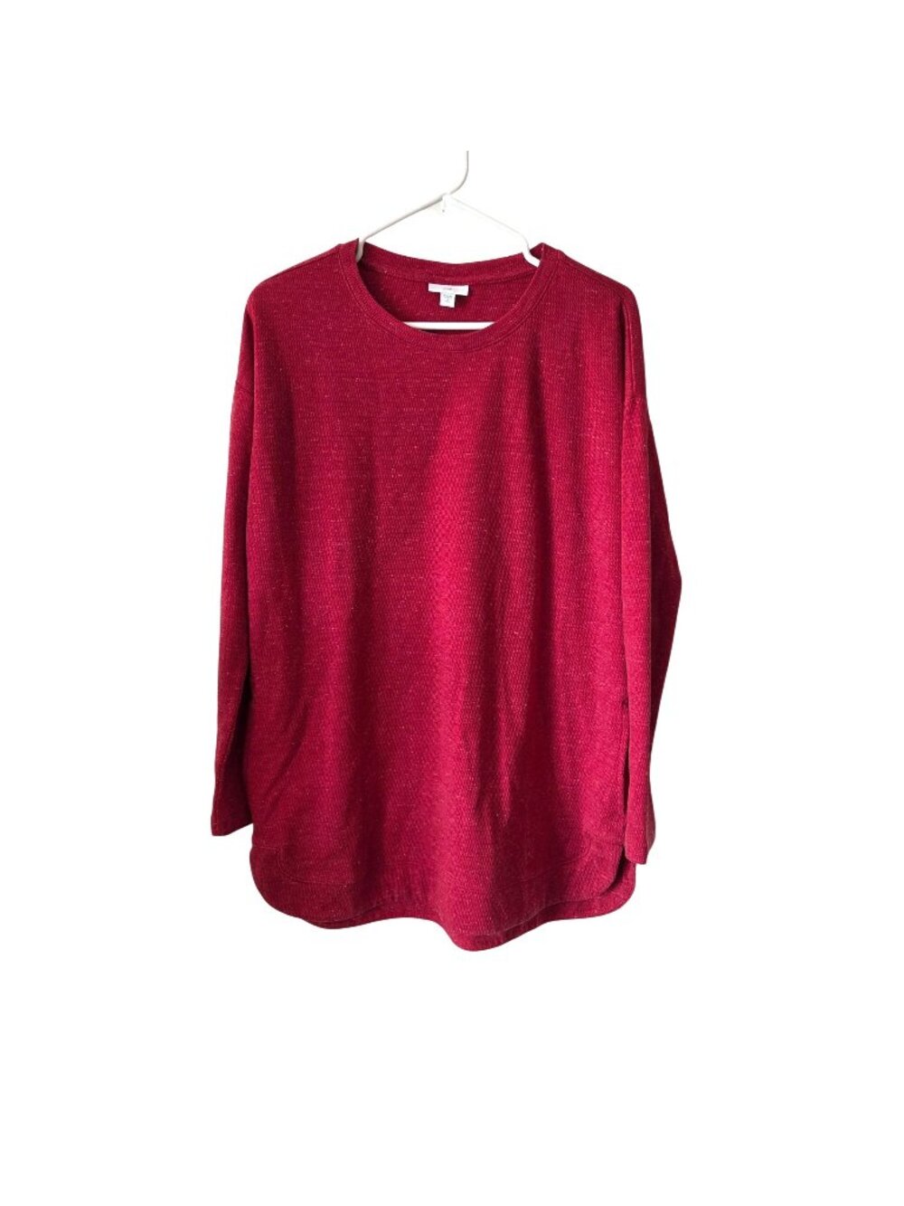 J. Jill Womens Small Tall Red Long Sleeve Cotton Blend Tunic Sweater Top Pockets